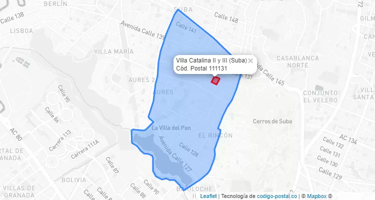 Código Postal Barrio Villa Catalina II y III en Suba, Bogotá