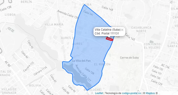 Código Postal Barrio Villa Catalina en Suba, Bogotá