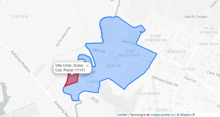 ZIP Code Locality Villa Cindy in Suba, Bogotá