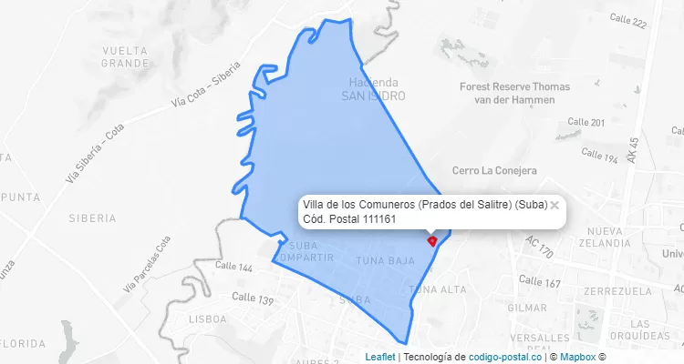 Código Postal Barrio Villa de los Comuneros (Prados del Salitre) en Suba, Bogotá