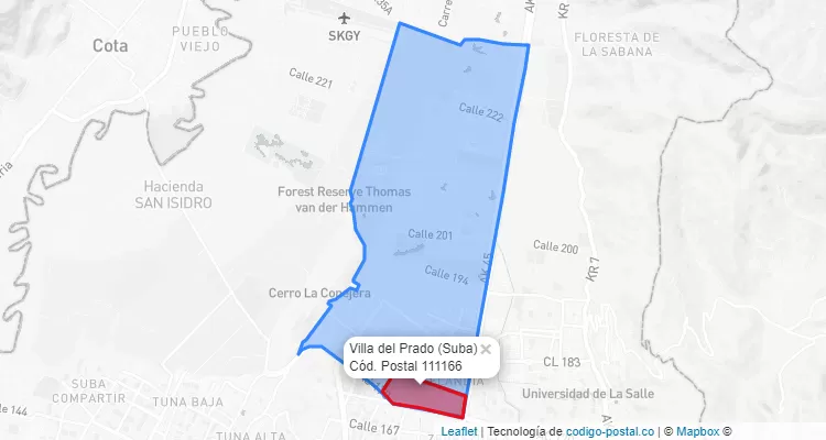 ZIP Code Locality Villa del Prado in Suba, Bogotá