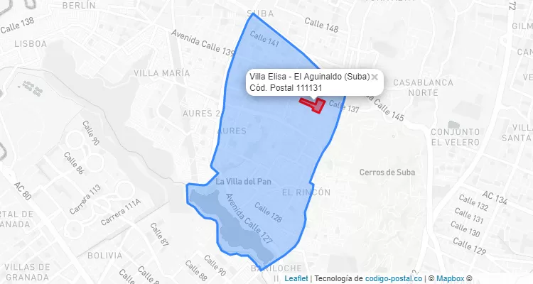 ZIP Code Locality Villa Elisa - El Aguinaldo in Suba, Bogotá