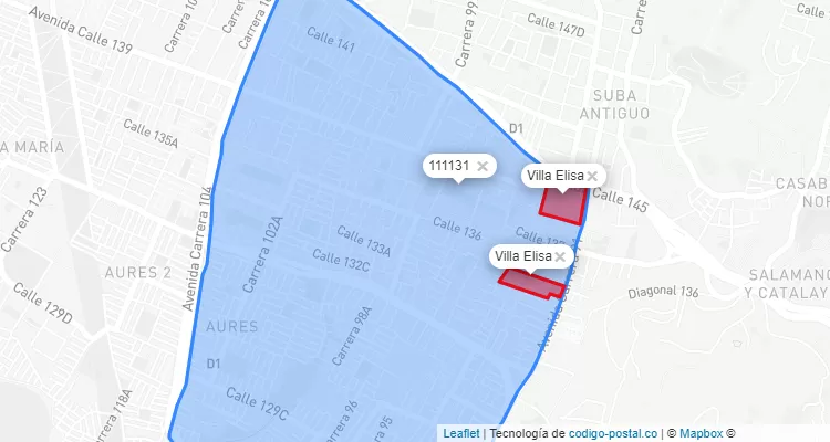 ZIP Code Locality Villa Elisa in Suba, Bogotá