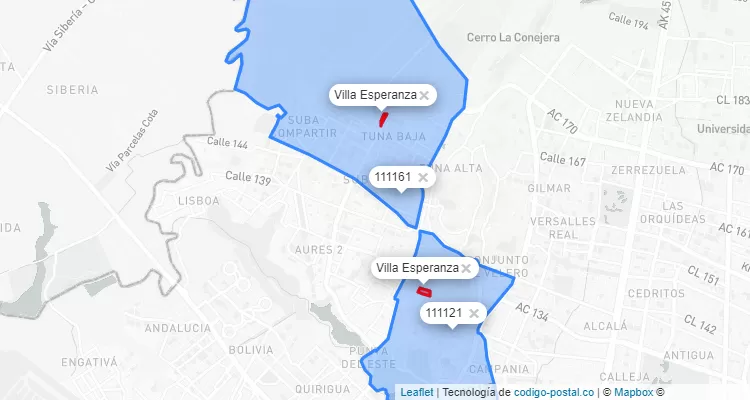 ZIP Code Locality Villa Esperanza in Suba, Bogotá