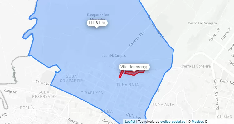 ZIP Code Locality Villa Hermosa in Suba, Bogotá