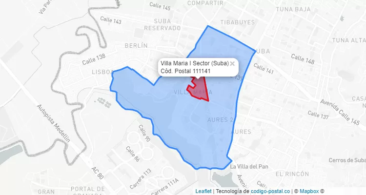 CEP Bairro Villa Maria I Sector em Suba, Bogotá