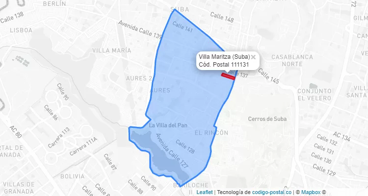 CEP Bairro Villa Maritza em Suba, Bogotá