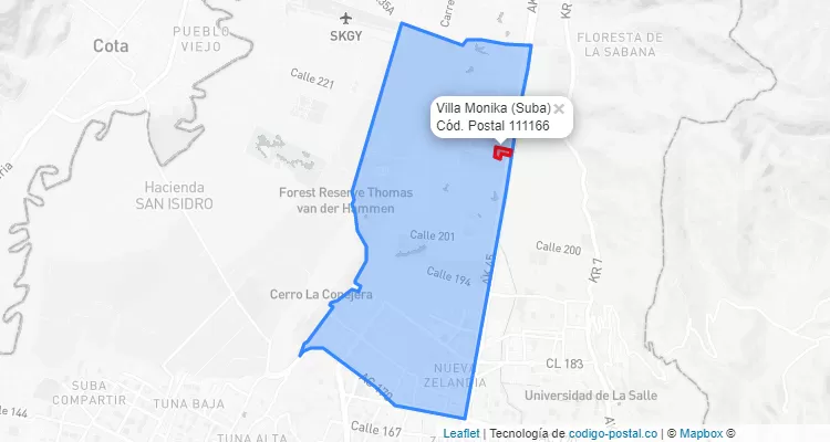 CEP Bairro Villa Monika em Suba, Bogotá