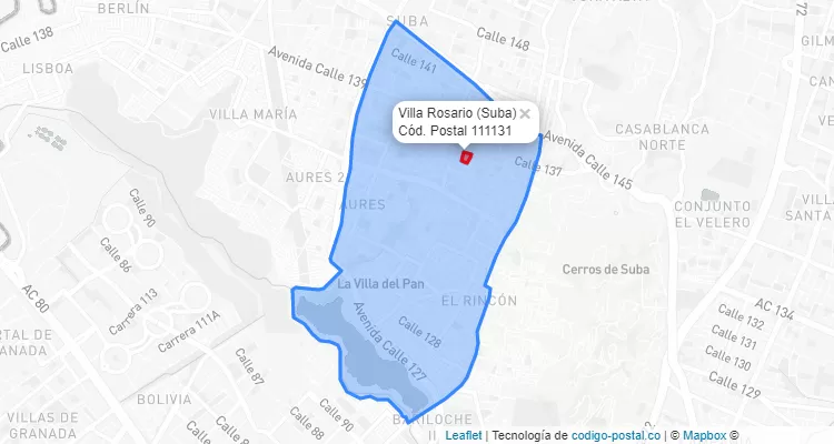 ZIP Code Locality Villa Rosario in Suba, Bogotá