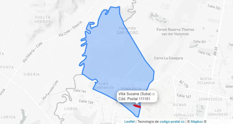 ZIP Code Locality Villa Susana in Suba, Bogotá