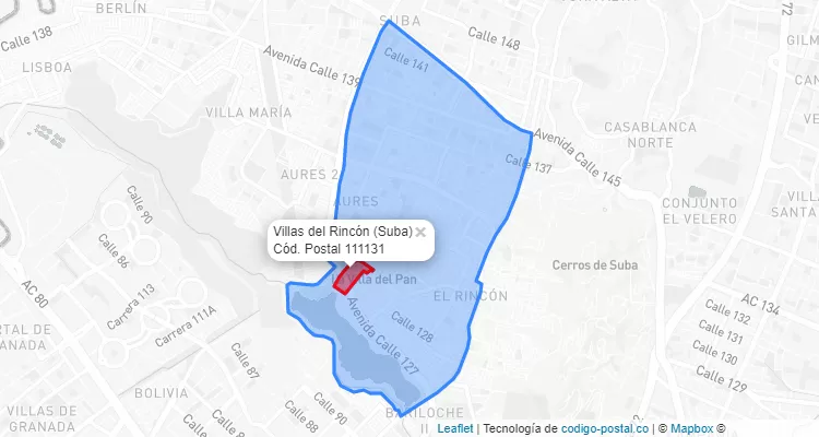 ZIP Code Locality Villas del Rincón in Suba, Bogotá