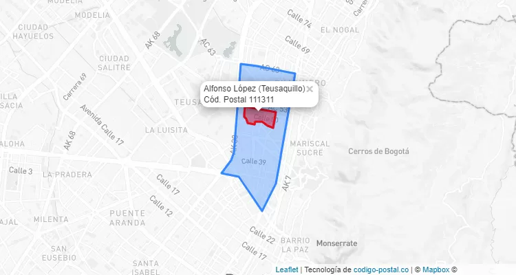 Código Postal Barrio Alfonso López en Teusaquillo, Bogotá