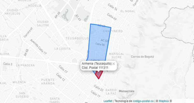 Código Postal Barrio Armenia en Teusaquillo, Bogotá