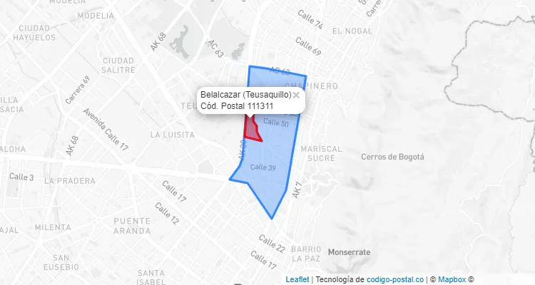 Código Postal Barrio Belalcazar en Teusaquillo, Bogotá