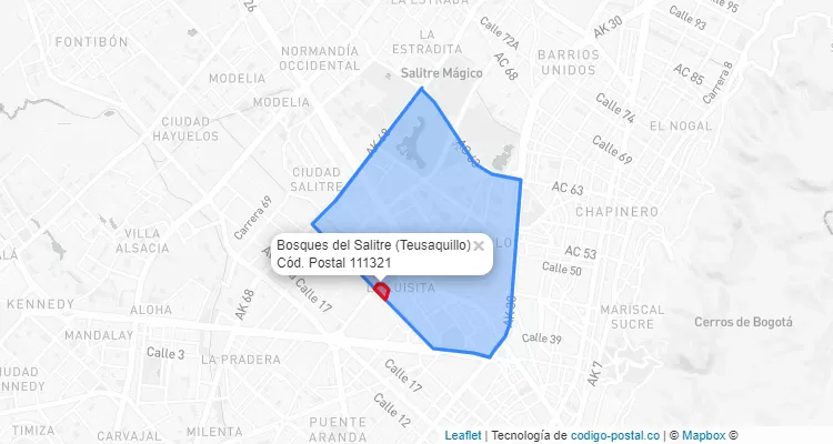 Código Postal Barrio Bosques del Salitre en Teusaquillo, Bogotá