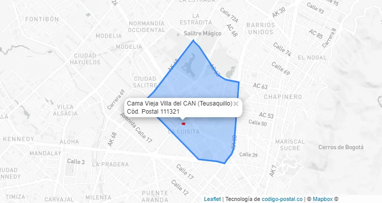 Código Postal Barrio Cama Vieja Villa del CAN en Teusaquillo, Bogotá