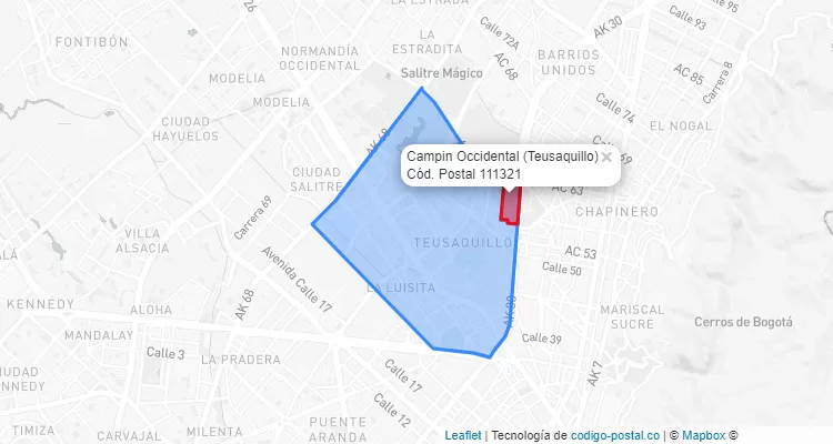 Código Postal Barrio Campin Occidental en Teusaquillo, Bogotá