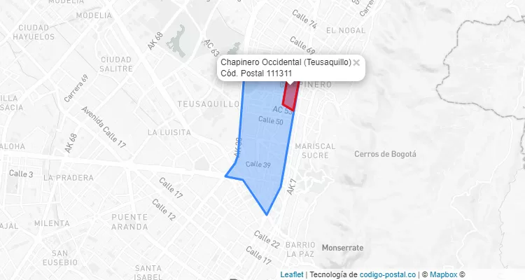 Código Postal Barrio Chapinero Occidental en Teusaquillo, Bogotá