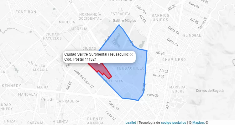 Código Postal Barrio Ciudad Salitre Suroriental en Teusaquillo, Bogotá