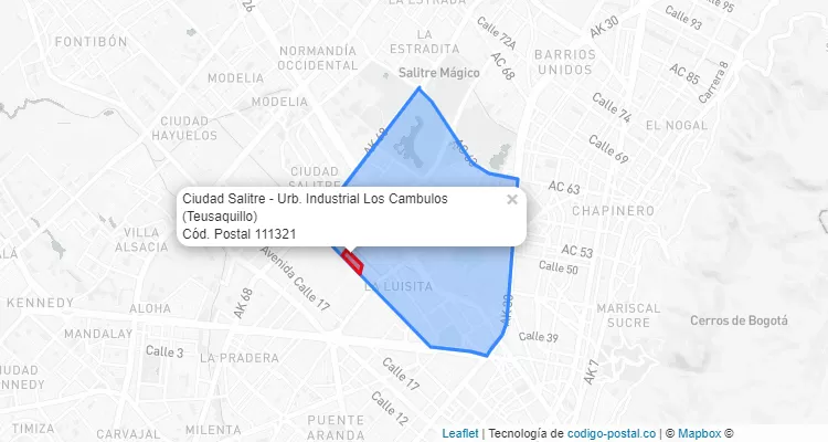 Código Postal Barrio Ciudad Salitre - Urb. Industrial Los Cambulos en Teusaquillo, Bogotá