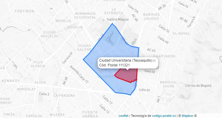 Código Postal Barrio Ciudad Universitaria en Teusaquillo, Bogotá