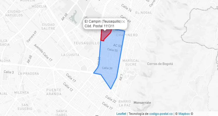 Código Postal Barrio El Campin en Teusaquillo, Bogotá