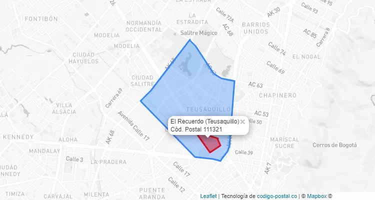 Código Postal Barrio El Recuerdo en Teusaquillo, Bogotá