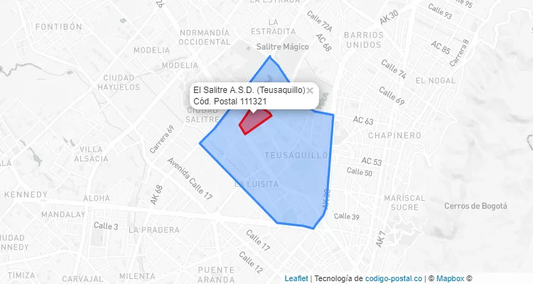 Código Postal Barrio El Salitre A.S.D. en Teusaquillo, Bogotá