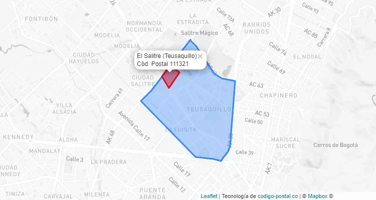 Código Postal Barrio El Salitre en Teusaquillo, Bogotá
