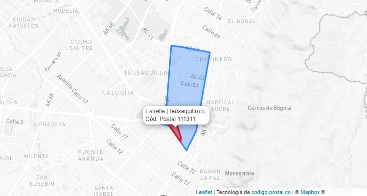 Código Postal Barrio Estrella en Teusaquillo, Bogotá