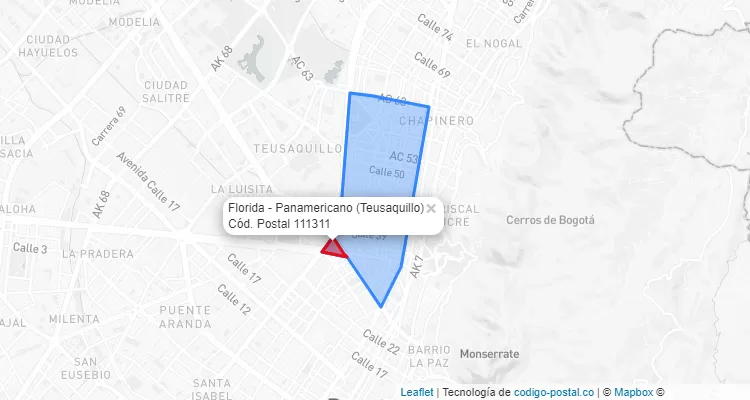 Código Postal Barrio Florida - Panamericano en Teusaquillo, Bogotá