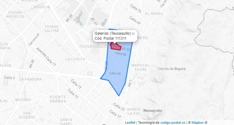 Código Postal Barrio Galerías en Teusaquillo, Bogotá