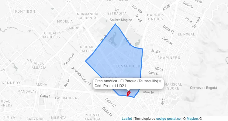 Código Postal Barrio Gran América - El Parque en Teusaquillo, Bogotá