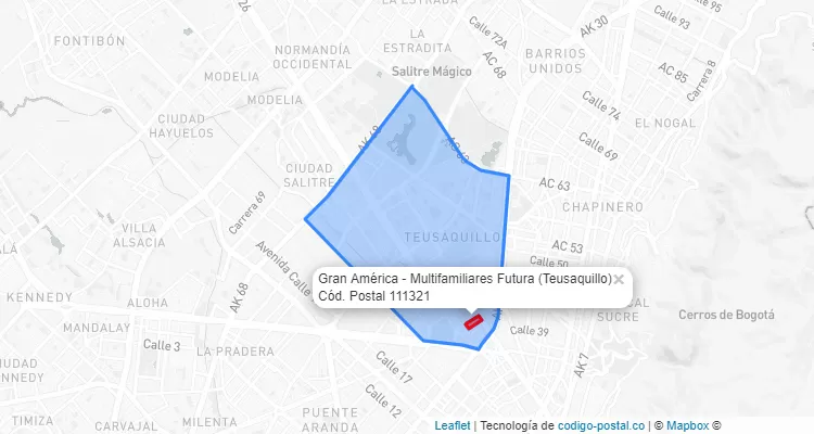 Código Postal Barrio Gran América - Multifamiliares Futura en Teusaquillo, Bogotá