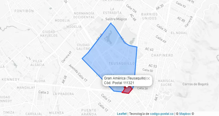 Código Postal Barrio Gran América en Teusaquillo, Bogotá