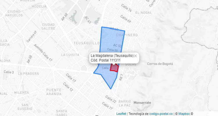 Código Postal Barrio La Magdalena en Teusaquillo, Bogotá