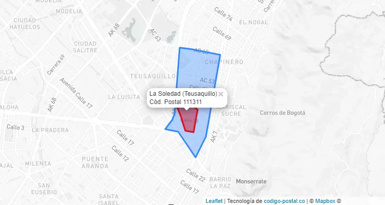 Código Postal Barrio La Soledad en Teusaquillo, Bogotá