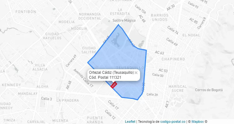 Código Postal Barrio Ortezal Cádiz en Teusaquillo, Bogotá