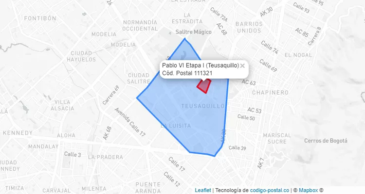 Código Postal Barrio Pablo VI Etapa I en Teusaquillo, Bogotá