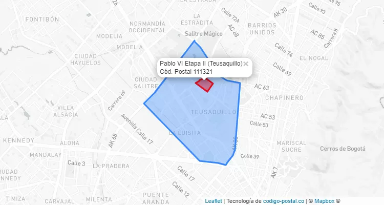 Código Postal Barrio Pablo VI Etapa II en Teusaquillo, Bogotá