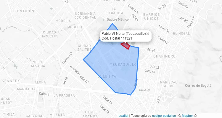 Código Postal Barrio Pablo VI Norte en Teusaquillo, Bogotá