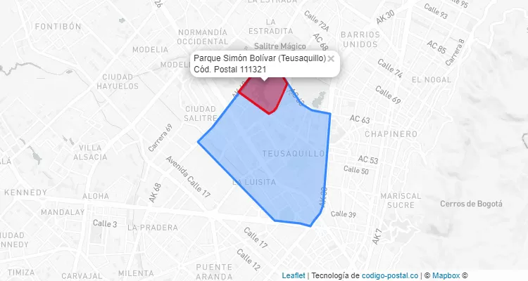 Código Postal Barrio Parque Simón Bolívar en Teusaquillo, Bogotá