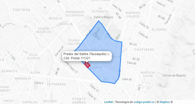 Código Postal Barrio Prados del Salitre en Teusaquillo, Bogotá
