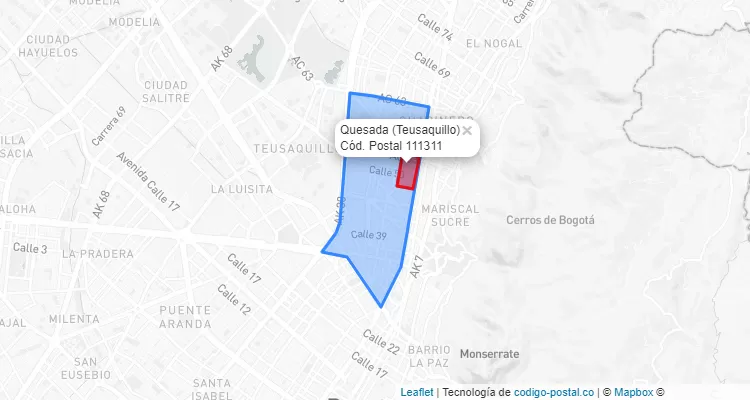 ZIP Code Locality Quesada in Teusaquillo, Bogotá