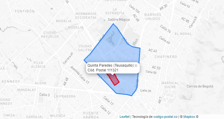 Código Postal Barrio Quinta Paredes en Teusaquillo, Bogotá