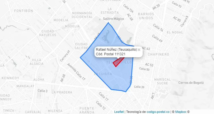 Código Postal Barrio Rafael Núñez en Teusaquillo, Bogotá