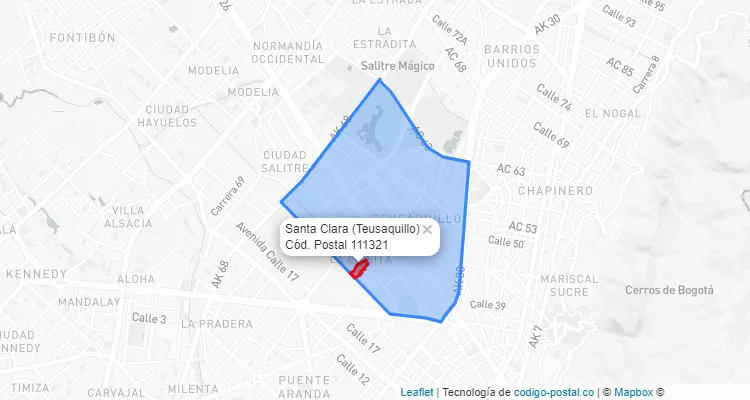 Código Postal Barrio Santa Clara en Teusaquillo, Bogotá