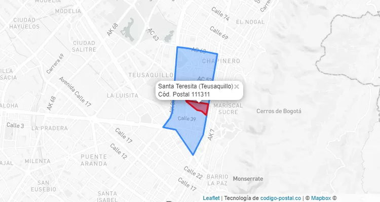 Código Postal Barrio Santa Teresita en Teusaquillo, Bogotá