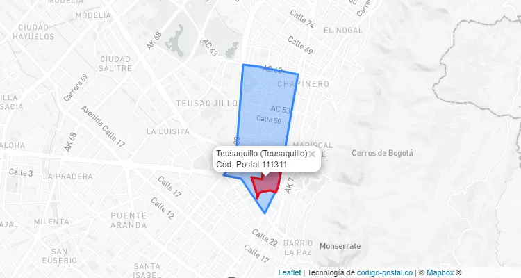Código Postal Barrio Teusaquillo en Teusaquillo, Bogotá