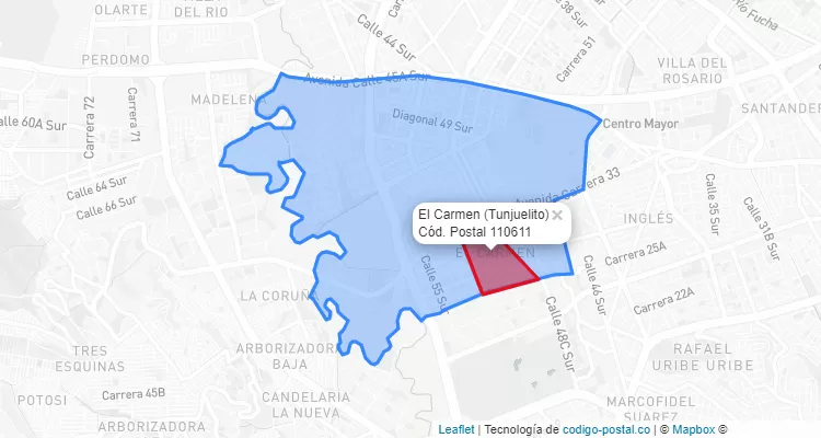 ZIP Code Locality El Carmen in Tunjuelito, Bogotá